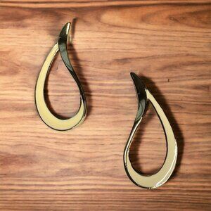 Vintage‎ Avon Color Swirl Earrings Gold Tone Ivory Enamel Pierced 1986 White